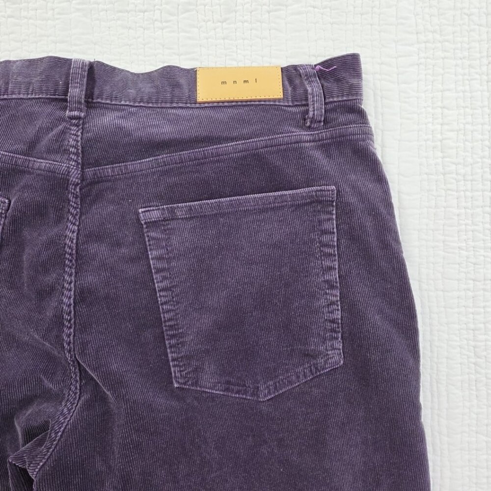 MNML Corduroy Shorts Mens 36 Purple Button Fly 12" Inseam Contrast Stripe - Picture 4 of 12